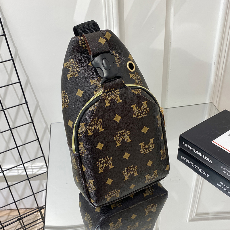 Ženska PU chest bag s tiskom slova i geometrijskim kvadratnim uzorkom, 3D konstrukcija, zatvarač, pretinci za telefon i dokumente, proljeće 2022