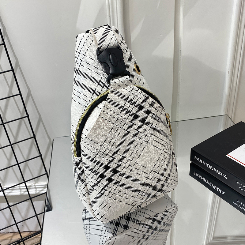 Ženska PU chest bag s tiskom slova i geometrijskim kvadratnim uzorkom, 3D konstrukcija, zatvarač, pretinci za telefon i dokumente, proljeće 2022