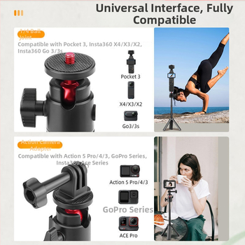 Flymile stovas DJI Action 5 Pro — išplėtimo lazdelės laikiklis, Pocket 3 teleskopinis stovas, 102.7 g