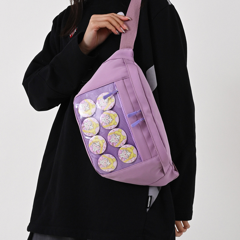 Geantă de damă din pânză cu ecuson transparent – închidere cu fermoar, căptușeală poliester, buzunar pentru ID, buzunar interior