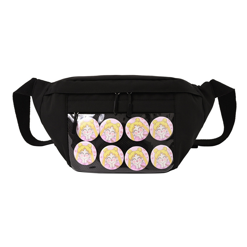 Geantă de damă din pânză cu ecuson transparent – închidere cu fermoar, căptușeală poliester, buzunar pentru ID, buzunar interior