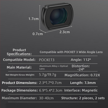 Osmo Pocket 3 magnetické ND/CPL/UV filtre s širokouhlým objektívom – hliníkové telo + optické sklo, 7 g