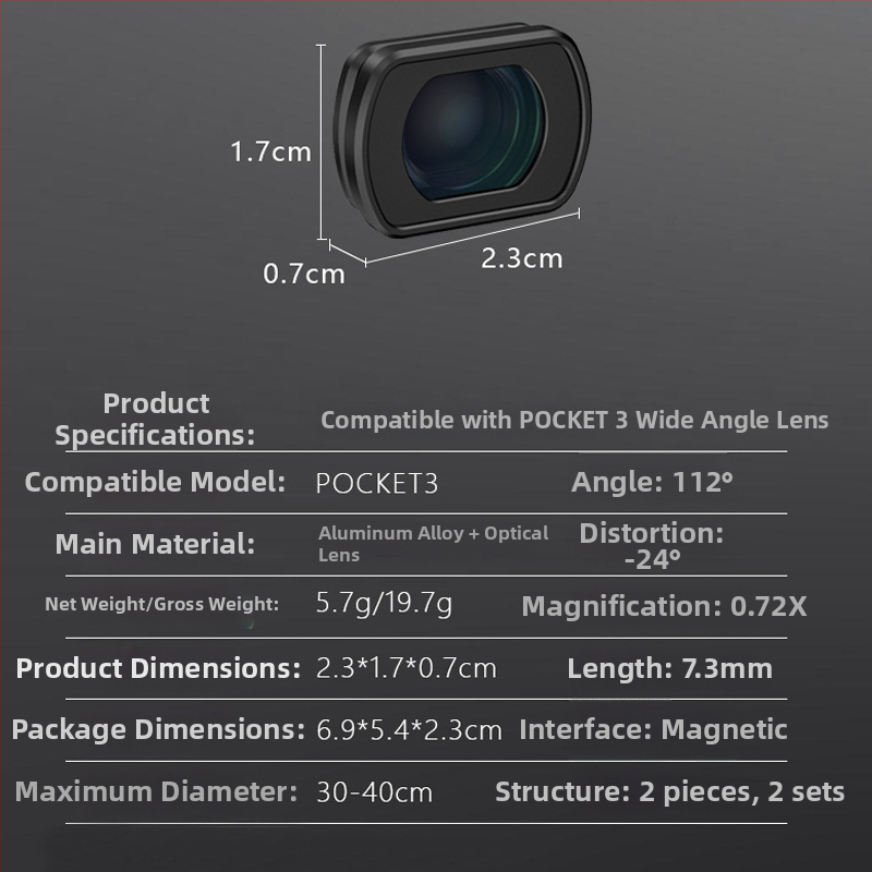 Osmo Pocket 3 magnetické ND/CPL/UV filtre s širokouhlým objektívom – hliníkové telo + optické sklo, 7 g
