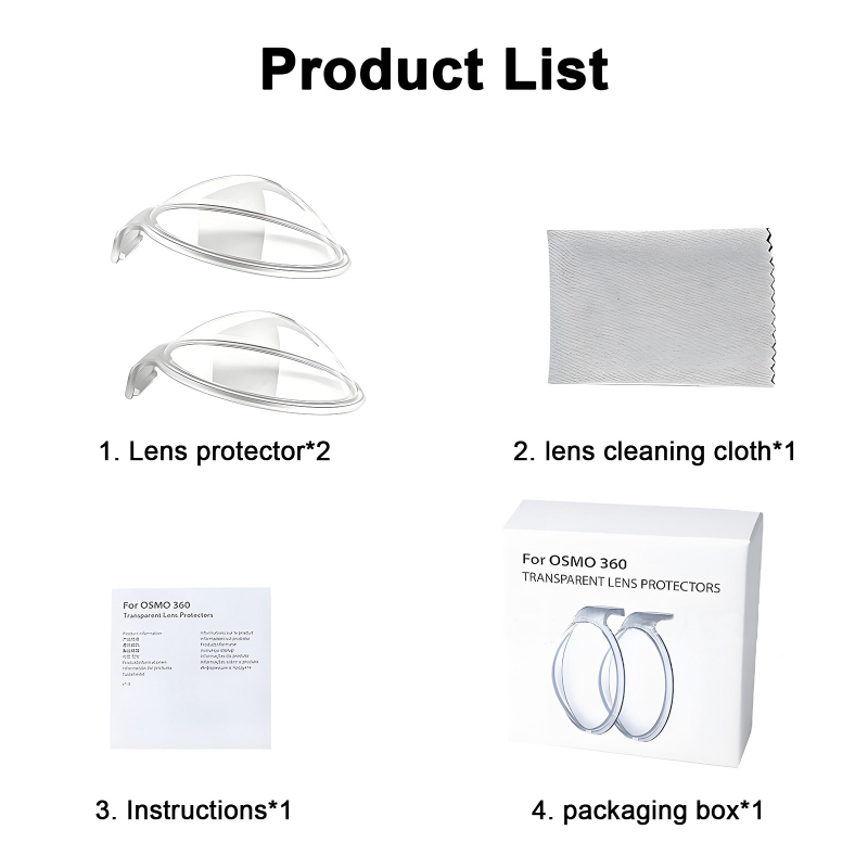 Zaštitni poklop za objektiv za DJI Osmo 360, PC materijal, kompatibilno s Osmo 360; uključuje 2 zaštitne leće i 2 pamukasta jastučića