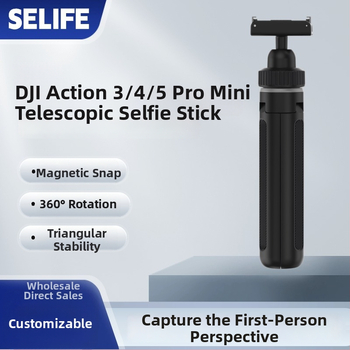 SELIFE magnetický mini teleskopický selfie stick pre DJI Action kameru - 5 sekcií, hliníková zliatina + plast, magnet, zaťaženie 500 g, hmotnosť 114 g