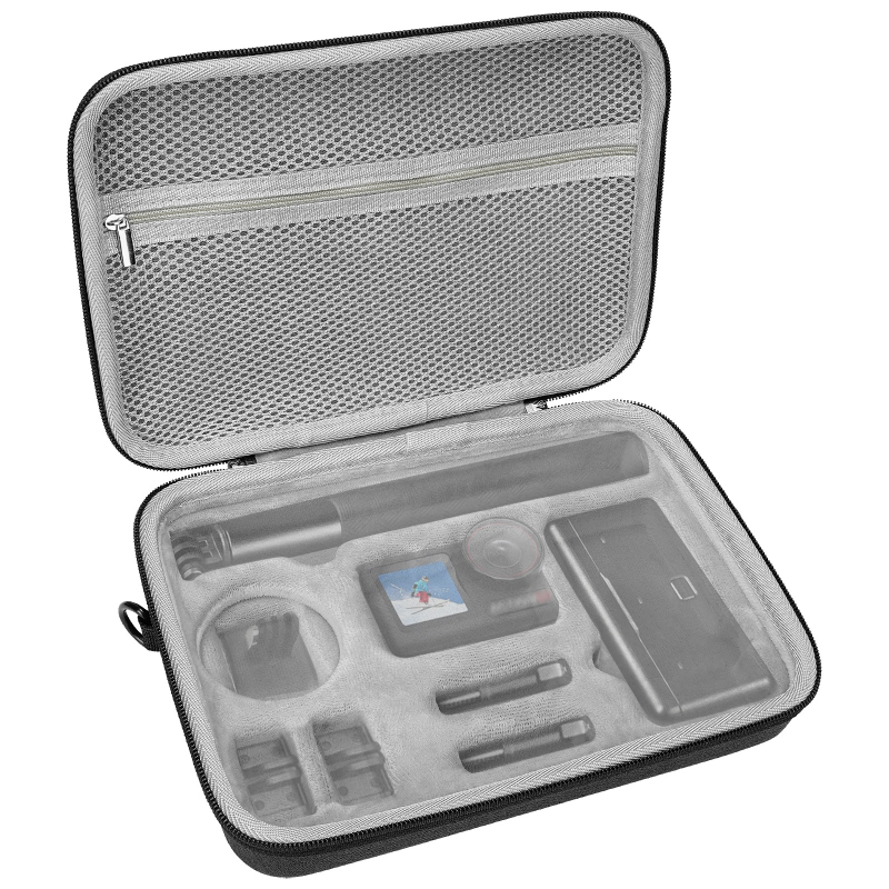 Taška na skladovanie pre DJI Action 5 Pro/4/3 — EVA+kanvas/PU materiál; kompatibilné modely: Action 5 Pro/4/3; kód produktu Xjb-033; hmotnosť 360–430 g; obsah balenia: skladovacia taška a ramenný remienok