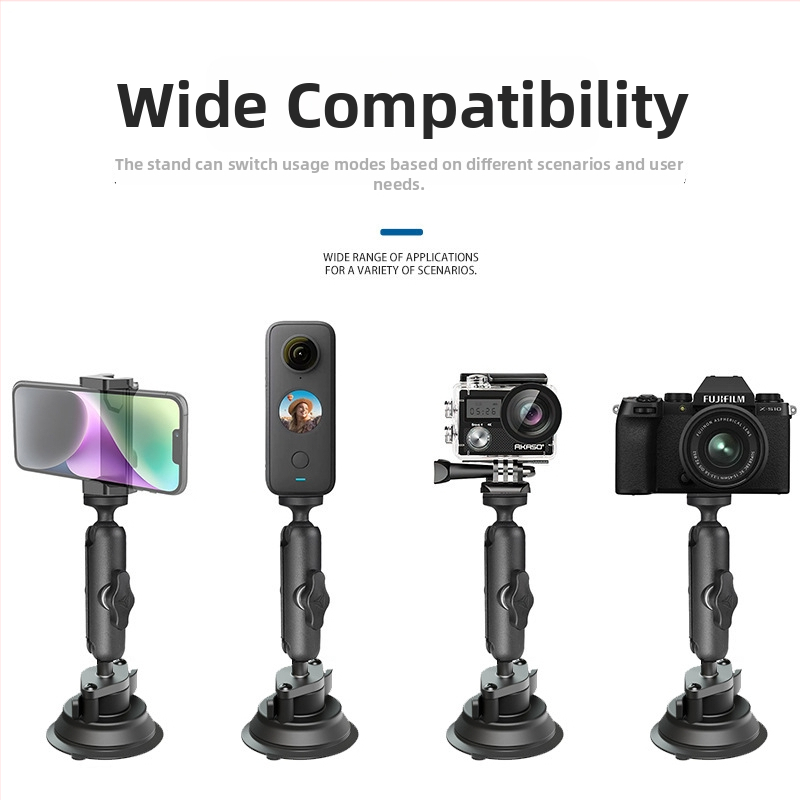 Suport auto pentru telefon cu ventuză – universal, construcție ABS+PC și aliaj de aluminiu, stabilizator pentru camera de acțiune