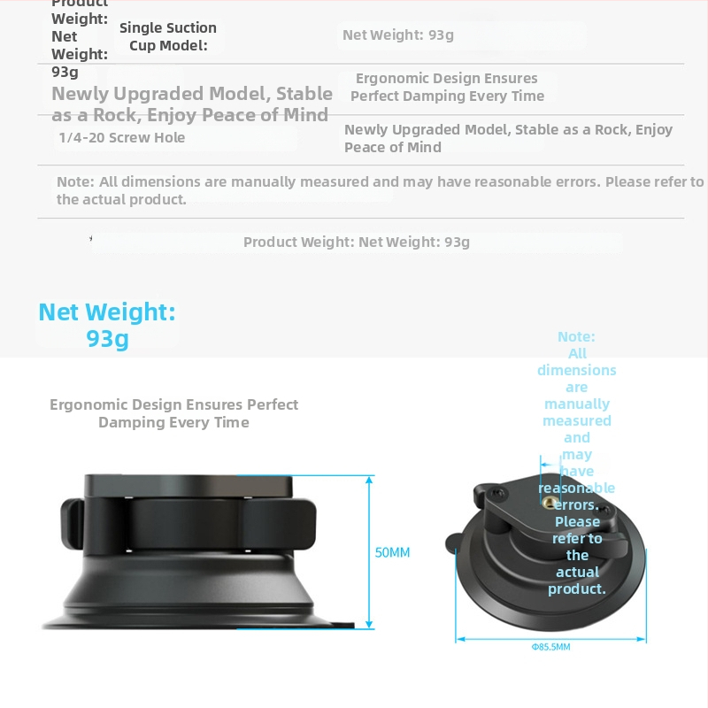 Suport auto pentru telefon cu ventuză – universal, construcție ABS+PC și aliaj de aluminiu, stabilizator pentru camera de acțiune