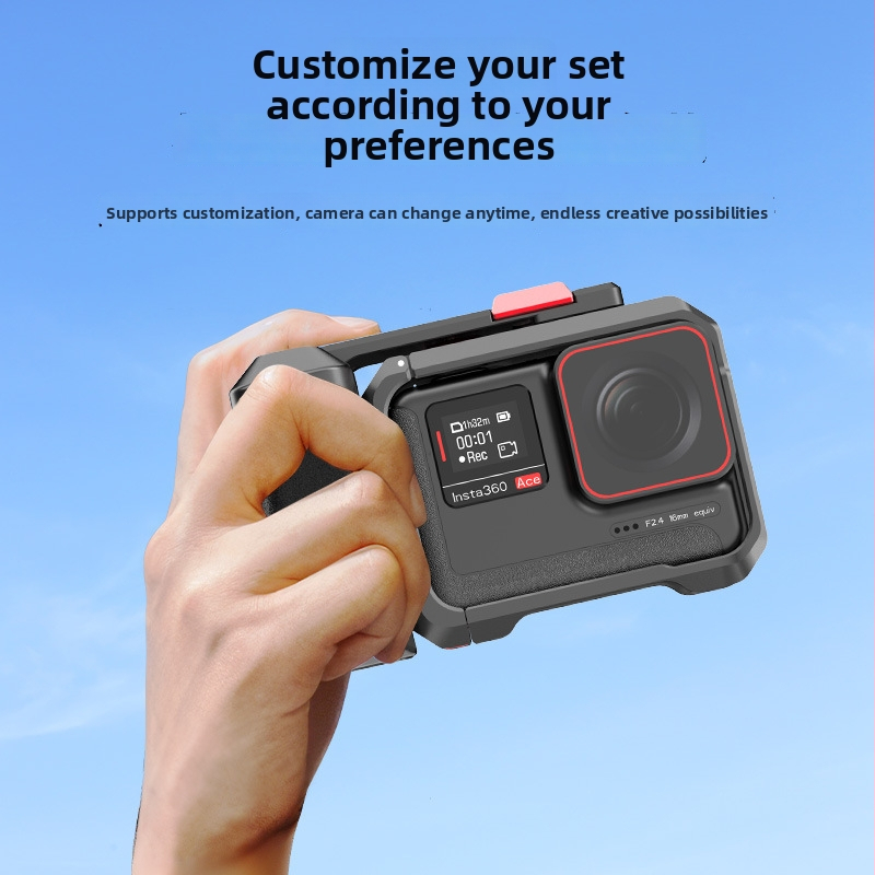 Klietka pre kameru pre Insta360 Ace Pro2 s ochranou proti pádu a držadom spúšte | Materiál: hliníková zliatina + silikón | Model: Ace03