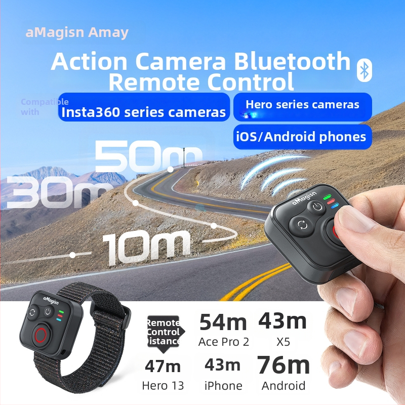 Telecomandă Bluetooth pentru Lnsta360/GoPro/Android și iOS — mini, ABS + gel de silice, compatibil cu Lnsta360/GoPro, cablu de încărcare și curele pentru încheietură incluse
