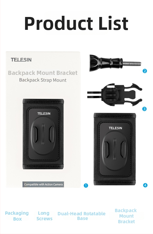 TELESIN držiak na akčnú kameru: 360° otáčanie, nastaviteľný uhol, dvojhlavý rýchly uvoľňovač, kompatibilný s GoPro/DJI Action4