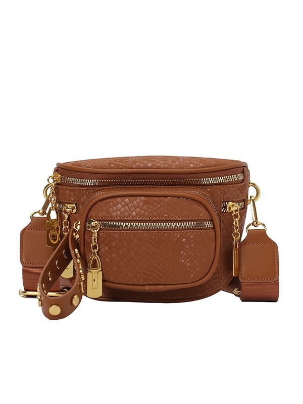Crossbody torbica od PU, stil Saddle bag, oblik shell-type, zatvaranje na zip, laminirana unutarnja pretinac s zipom