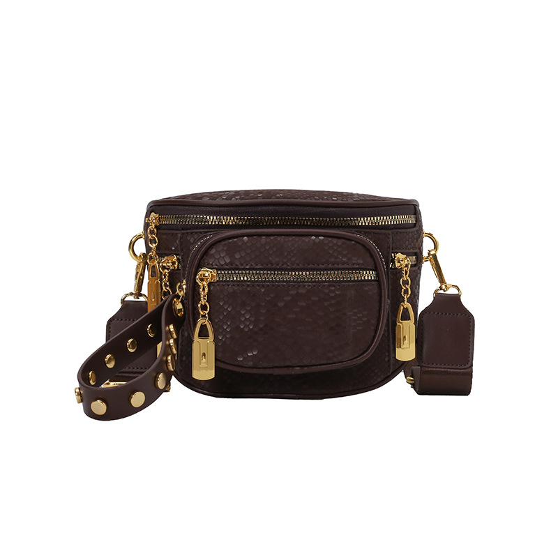 Crossbody torbica od PU, stil Saddle bag, oblik shell-type, zatvaranje na zip, laminirana unutarnja pretinac s zipom
