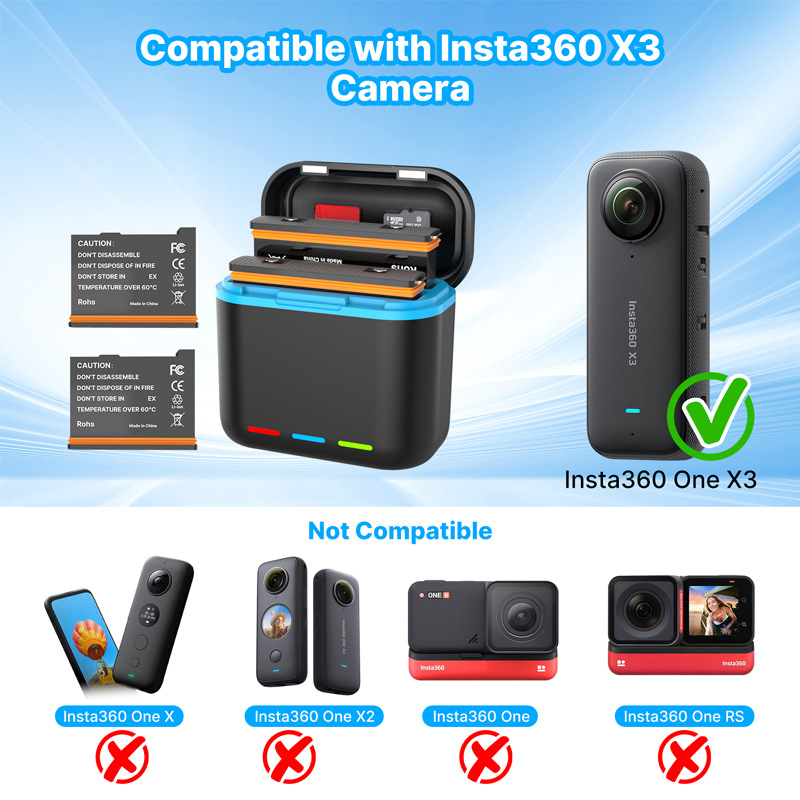 Youyixin kutija za punjenje Insta360 X3 – Kompatibilno sa Shadow Stone Insta360 X3; Model: 360 X3 Charging Bin; Logo: Da