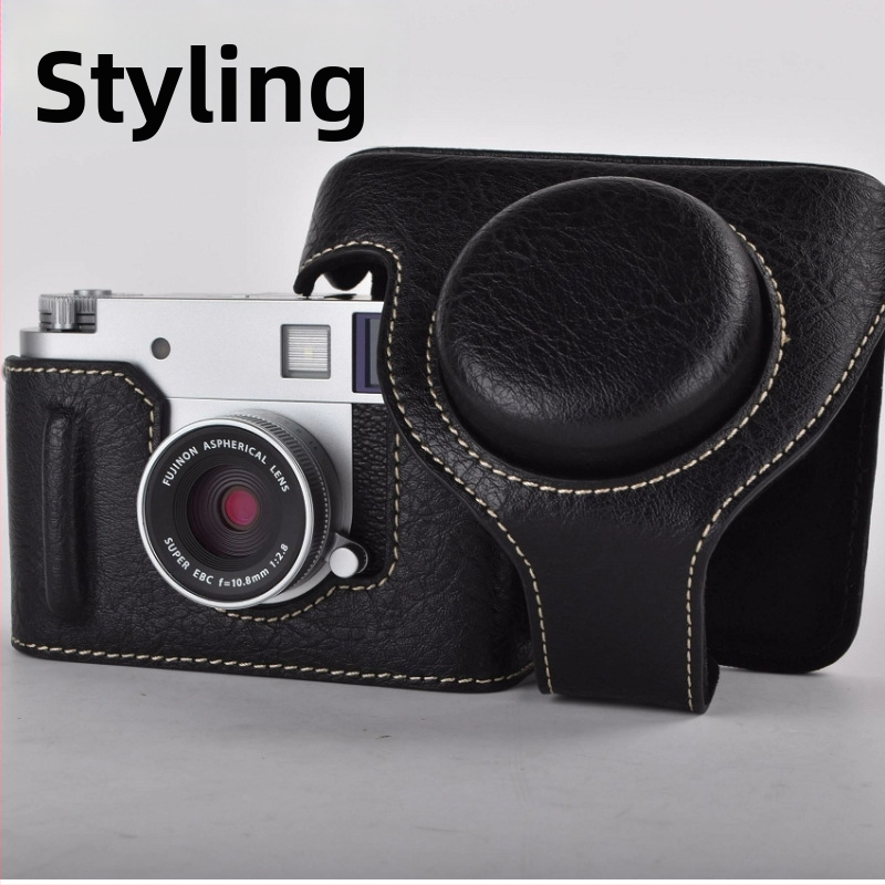 Bezzr kamera dėklas Fujifilm X-Half su PU odos pagrindu, atspari įbrėžimams, peties dirželis, pūkuota įdaila, telpa vienam X-Half/X-HF