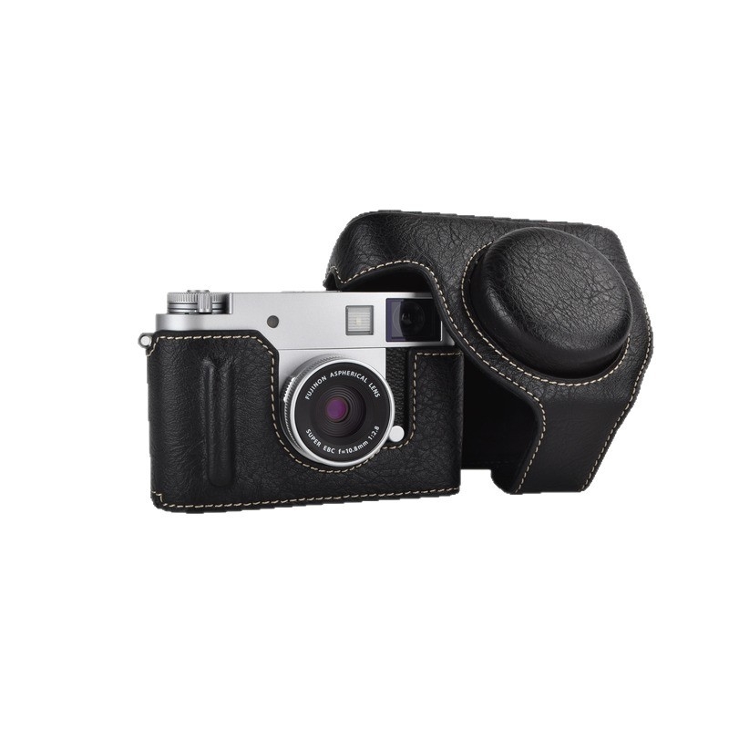 Fujifilm X-Half tükör nélküli kamera táska PU bőr aljával, ütésálló, vállpánt, plüss bélés, egy X-Half/X-HF befogad