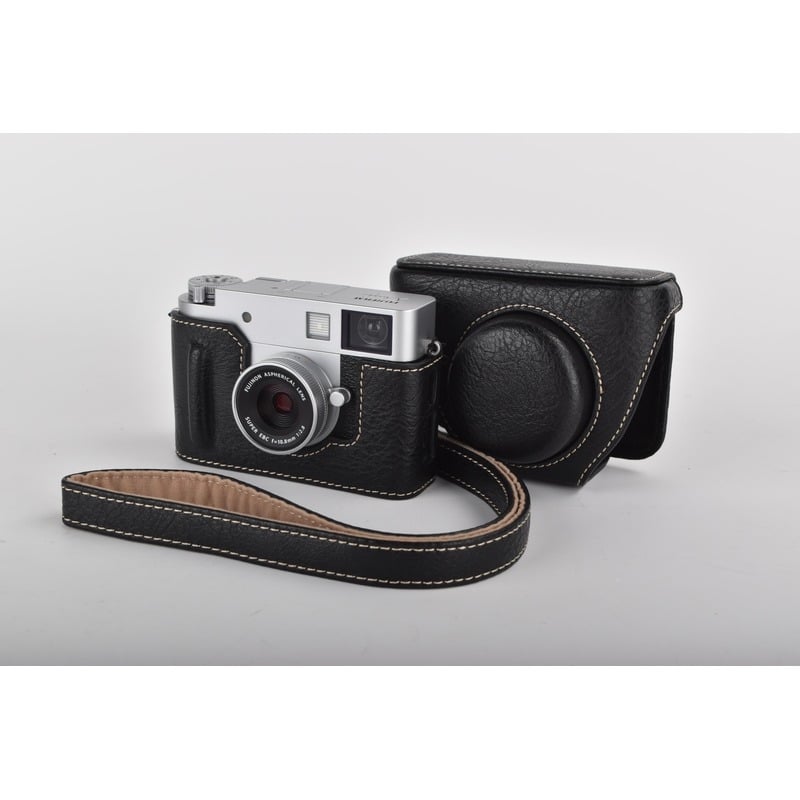 Fujifilm X-Half tükör nélküli kamera táska PU bőr aljával, ütésálló, vállpánt, plüss bélés, egy X-Half/X-HF befogad