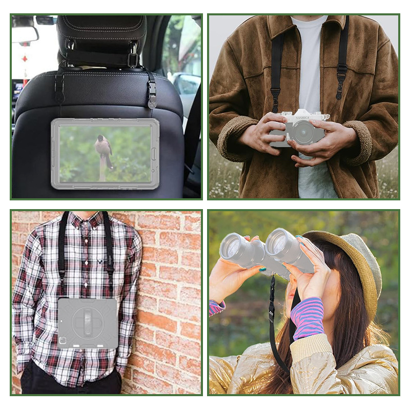 Bandă universală de umăr pentru tablete, camere și telescoape; construcție din nailon și fibră super; compatibilă cu tablete, telescoape și camere; include curea și pungă de ambalare