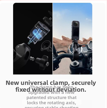 Set príslušenstva na motorku Insta360 Shadow Stone pre One X2, One X3, One RS, Go 3, Go 2 a ďalšie akčné kamery — kovová konštrukcia; obsahuje silnú svorku a ohybnú lepiacu základňu