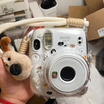 Instax Mini 11 skaidrus kristalų dėklas, Corduroy medžiaga, kuprinės stiliaus fotografijos krepšys, unisex