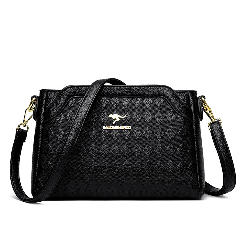 Ženska crossbody torbica — ugravirana vintage tekstura, PU materijal, zatvaranje na zip, horizontalni kvadratni oblik, široka naramenica