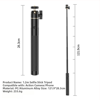 Selfie tyč pre akčné kamery, hliníková zliatina, teleskopická, možnosť potlače loga, vrátane tašky