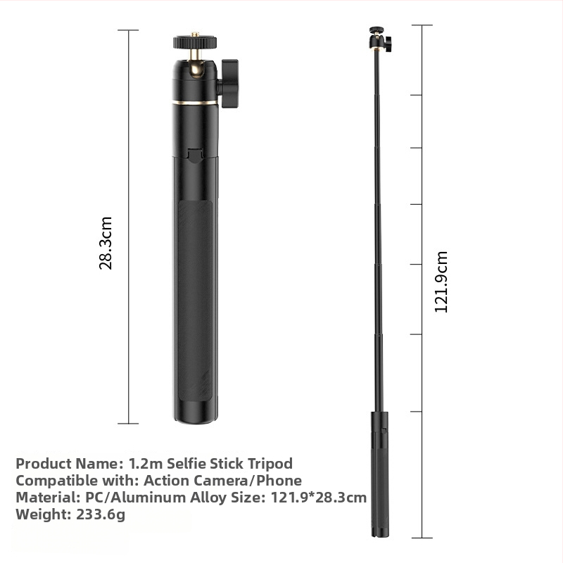 Selfie tyč pre akčné kamery, hliníková zliatina, teleskopická, možnosť potlače loga, vrátane tašky