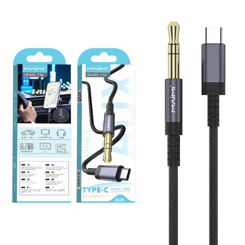 Cablu audio auto 3,5 mm către adaptor Type, cablu metal împletit, nucleu din cupru placat cu aur, Mcdull Maimi aux