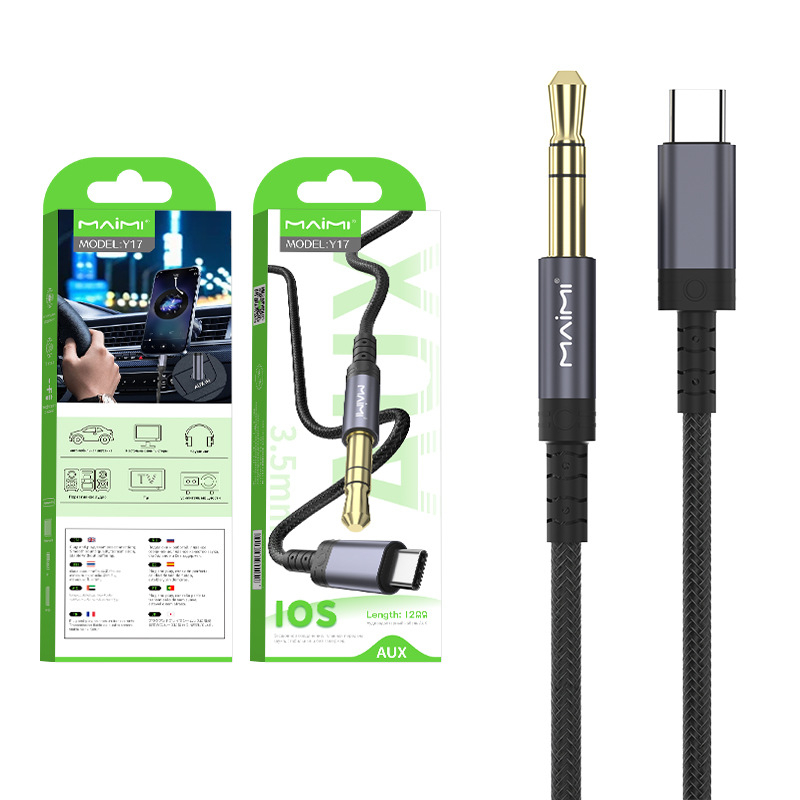 Cablu audio auto 3,5 mm către adaptor Type, cablu metal împletit, nucleu din cupru placat cu aur, Mcdull Maimi aux