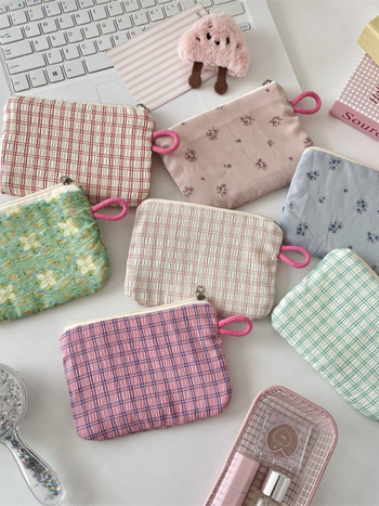 Ženski novčanik od poliestera s kariranim uzorkom, podstava od platna, sklopiv