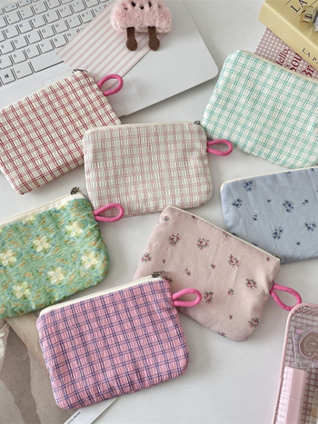 Ženski novčanik od poliestera s kariranim uzorkom, podstava od platna, sklopiv