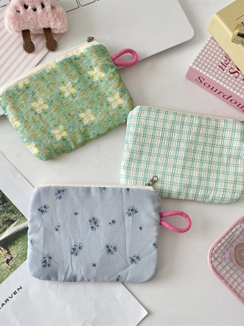 Ženski novčanik od poliestera s kariranim uzorkom, podstava od platna, sklopiv