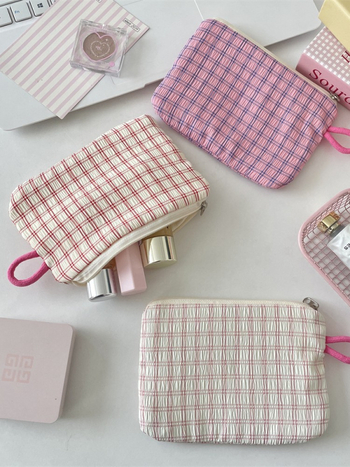 Ženski novčanik od poliestera s kariranim uzorkom, podstava od platna, sklopiv