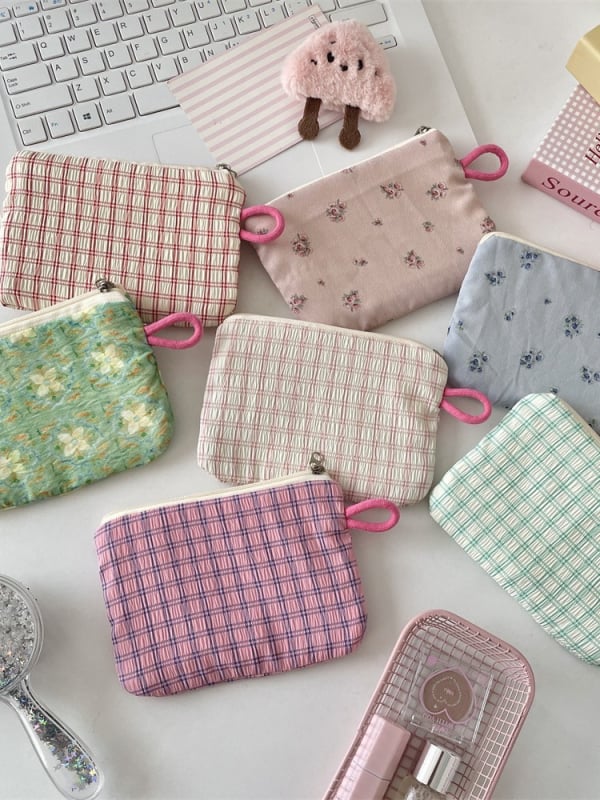 Ženski novčanik od poliestera s kariranim uzorkom, podstava od platna, sklopiv