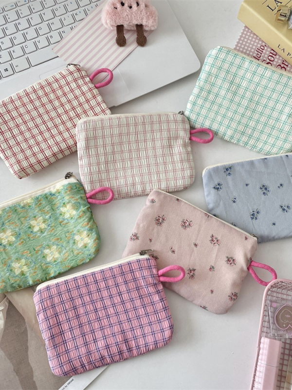 Ženski novčanik od poliestera s kariranim uzorkom, podstava od platna, sklopiv