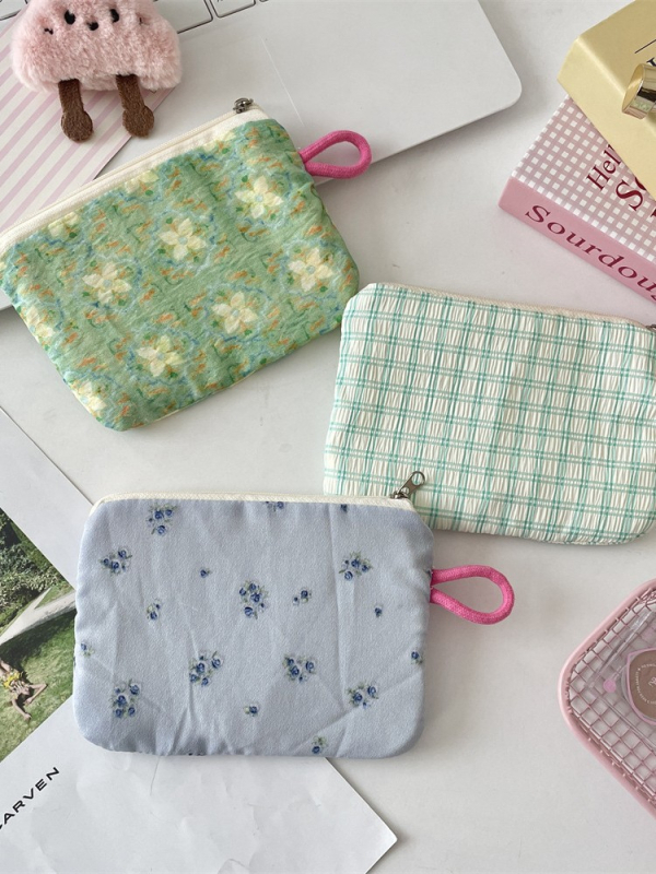 Ženski novčanik od poliestera s kariranim uzorkom, podstava od platna, sklopiv