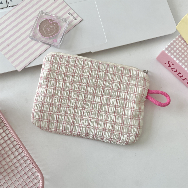 Ženski novčanik od poliestera s kariranim uzorkom, podstava od platna, sklopiv