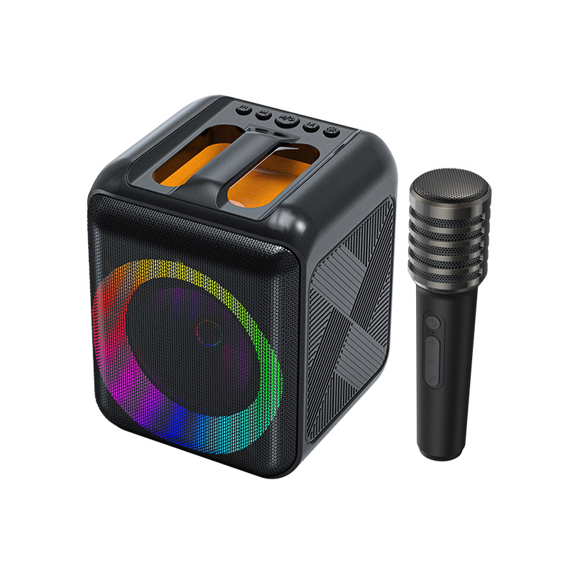 Boxă Bluetooth pentru karaoke cu microfon încorporat — portabilă, Bluetooth 5.0, redare TF/ USB, 60 Hz–15 kHz, putere ≤10W, rază de 10 m, baterie încorporată