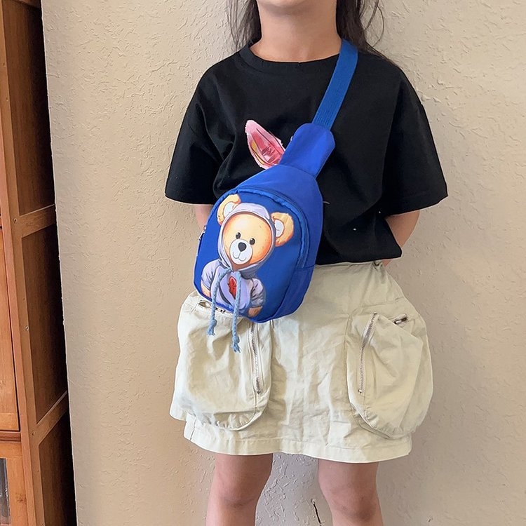 Dječja cartoon crossbody torbica za prsa – unisex, najlon materijal, zatvarač, najlonska podstava, džep za telefon, unutarnji patch džep, proljeće 2024