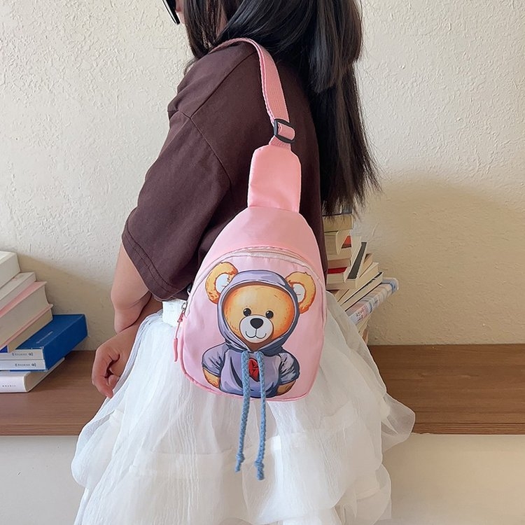 Dječja cartoon crossbody torbica za prsa – unisex, najlon materijal, zatvarač, najlonska podstava, džep za telefon, unutarnji patch džep, proljeće 2024