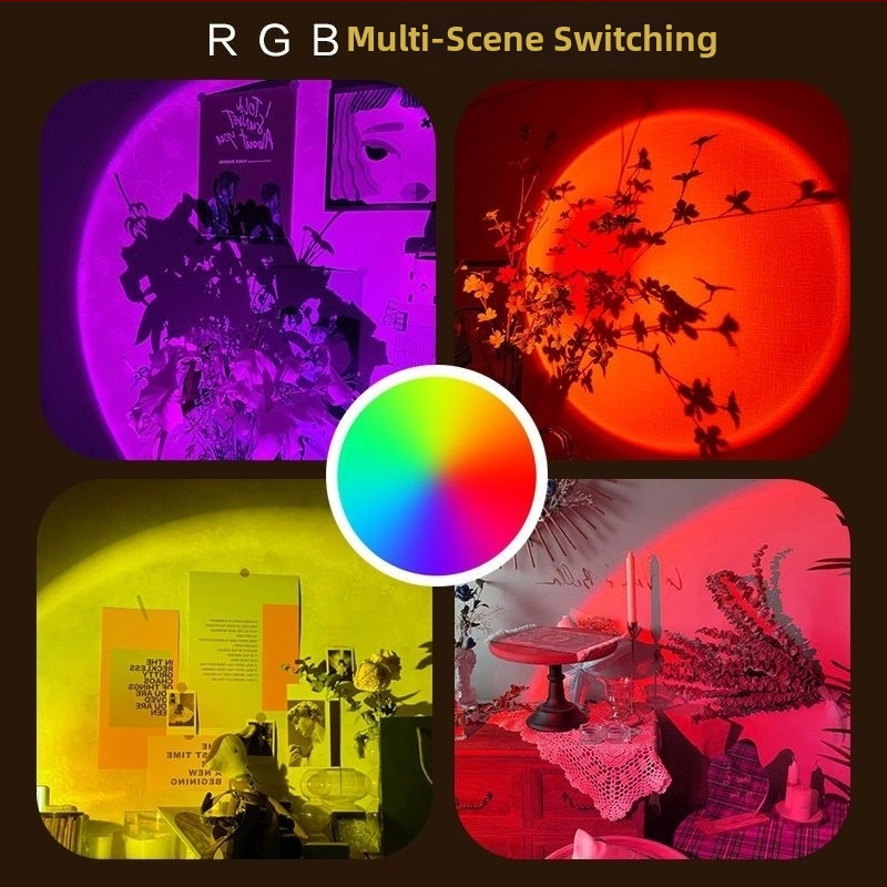 Fotogrāfiju papildgaisma ar ambientsko projekciju – USB barošana, sienas uzstādīšana, manuāla vadība, vakara saulrieta un varavīksnes projekcija, nakts gaisma