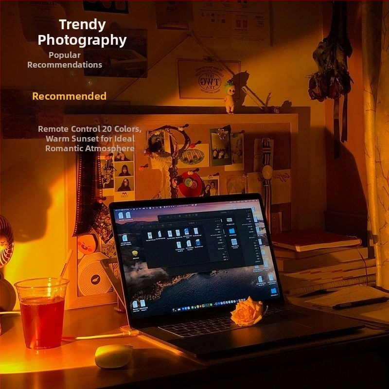 Fotogrāfiju papildgaisma ar ambientsko projekciju – USB barošana, sienas uzstādīšana, manuāla vadība, vakara saulrieta un varavīksnes projekcija, nakts gaisma