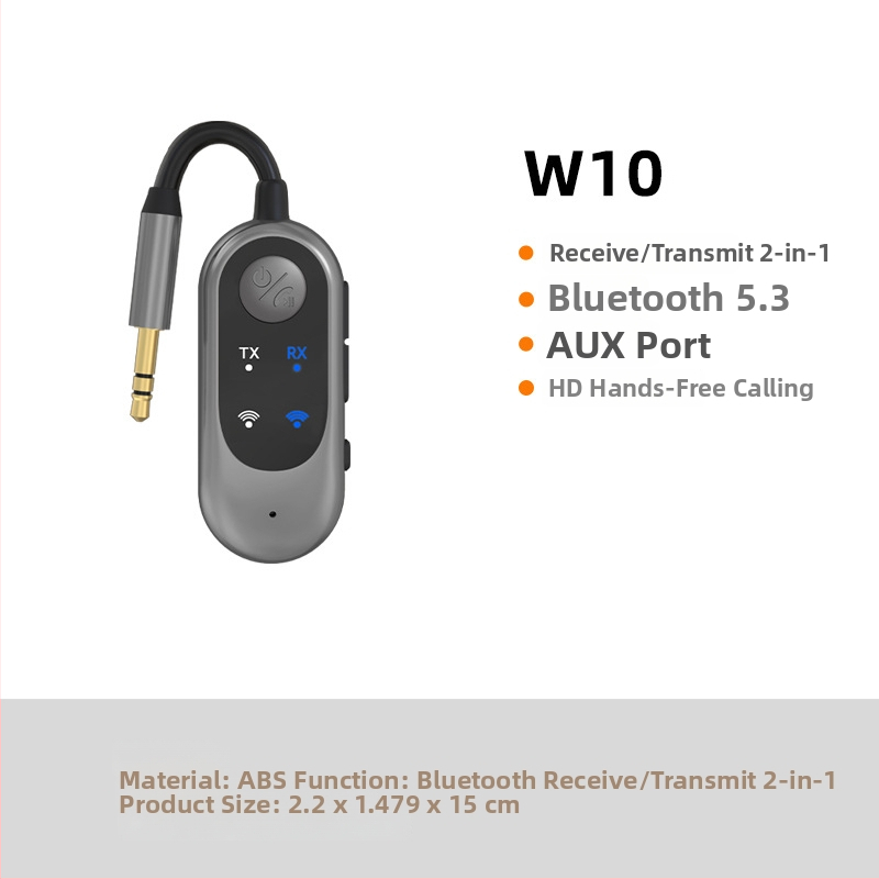 Automobilio FM Bluetooth 5.3 siųstuvas–priėmėjas 2-in-1; modelis W10, 5V, diapazonas 10 m, ABS, svoris 18 g
