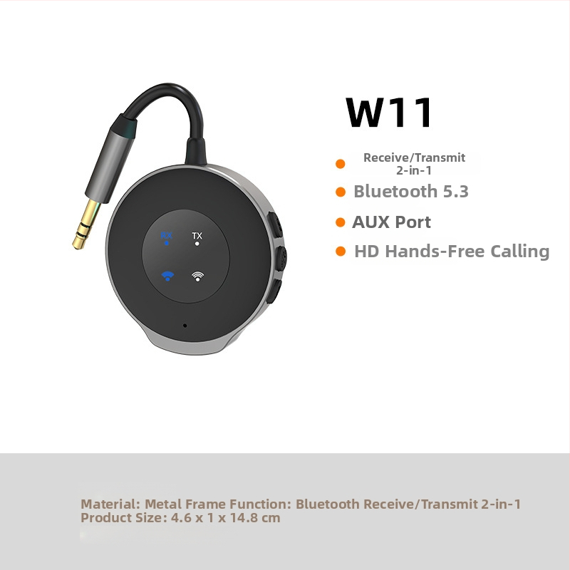 Automobilio FM Bluetooth 5.3 siųstuvas–priėmėjas 2-in-1; modelis W10, 5V, diapazonas 10 m, ABS, svoris 18 g