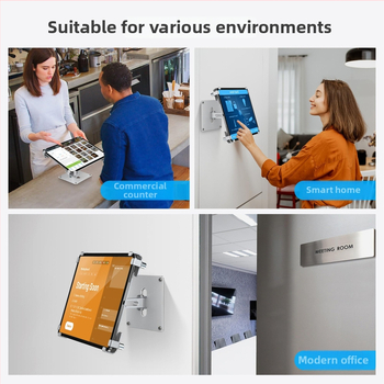 Stojan na tablet na montáž na stenu s otočnou kovovou základňou a zámkom – skladný, proti krádeži, kompatibilný s iPad/iPhone/iPod