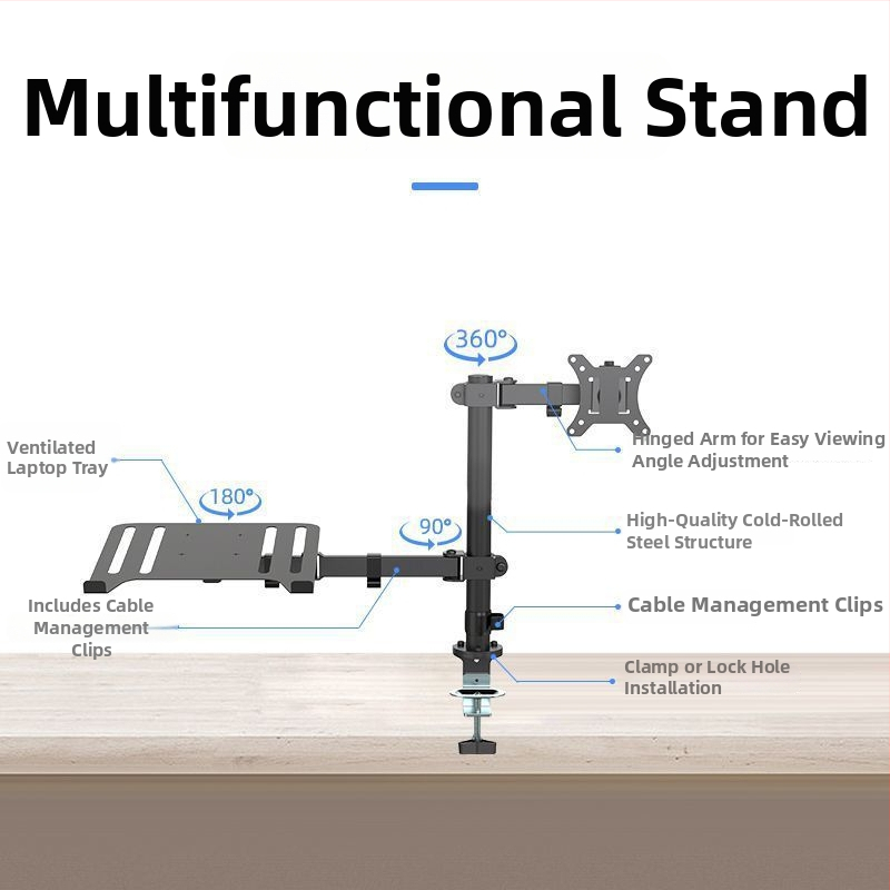 Suport universal pentru laptop și monitor, cu ridicare și rotire a ecranului – suport de birou pentru două monitoare, din plastic