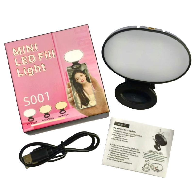 Lumină de umplere compactă pentru streaming pe telefon – 3 temperaturi de culoare, încărcare USB, utilizare manuală, Model S001