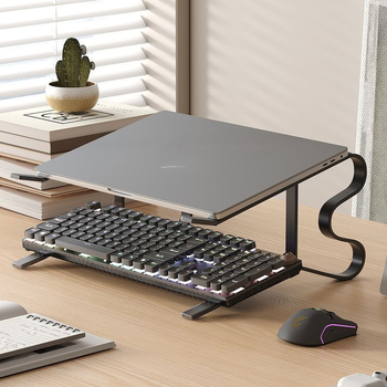 Raft de birou ridicat din oțel carbon, cu suport rotativ pentru tastatură și bază de răcire pentru laptop