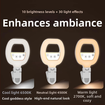 Profesionálne osvetľovacie svetlá pre fotografovanie pre mobily s doplnkovým svetlom na selfie — 220V, pod 10W, dosah 5 m, jas nastaviteľný, vyžaduje externé napájanie