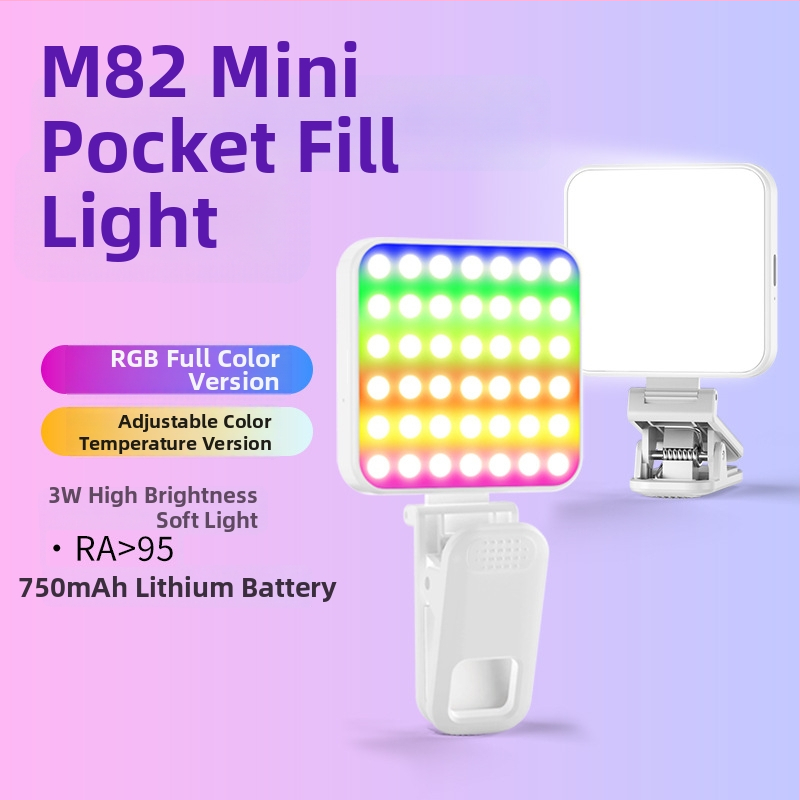 Mini LED svetlo na doplnenie pre foto a video s mobilom, ručné ovládanie, 3W, USB 5V/1A, nastaviteľná farba teploty 2500K-9900K, model M82/M82RGB